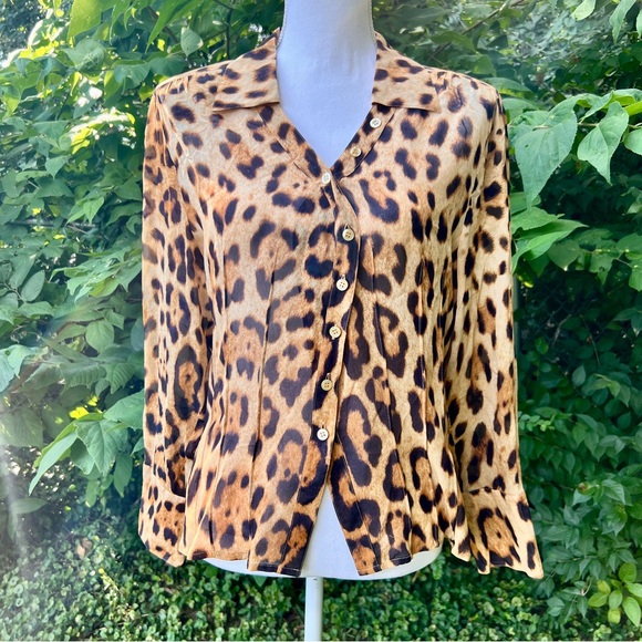 Escada Tops - 2000’s Escada sheer leopard print button down blouse